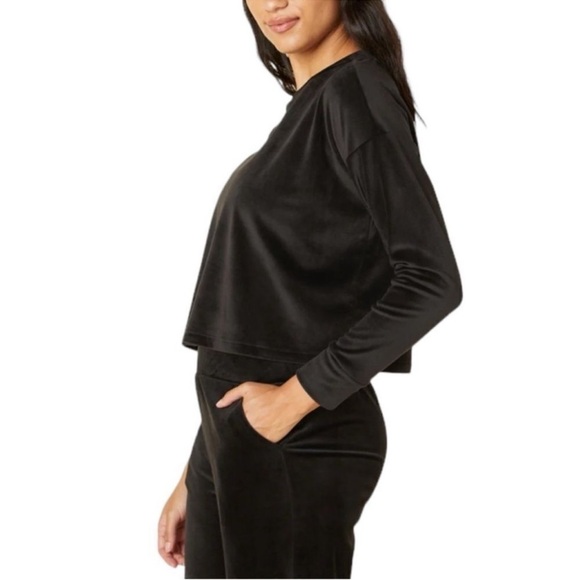 Beyond yoga brushed up pullover black velvet longe crop top long sleeve - Picture 2 of 9